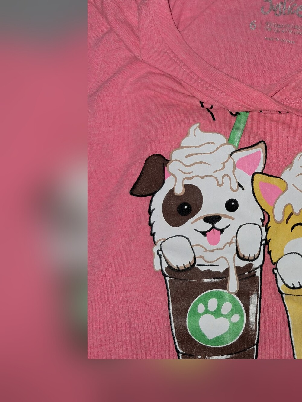 Justice Pink Graphic Tee with Puppy Frappes